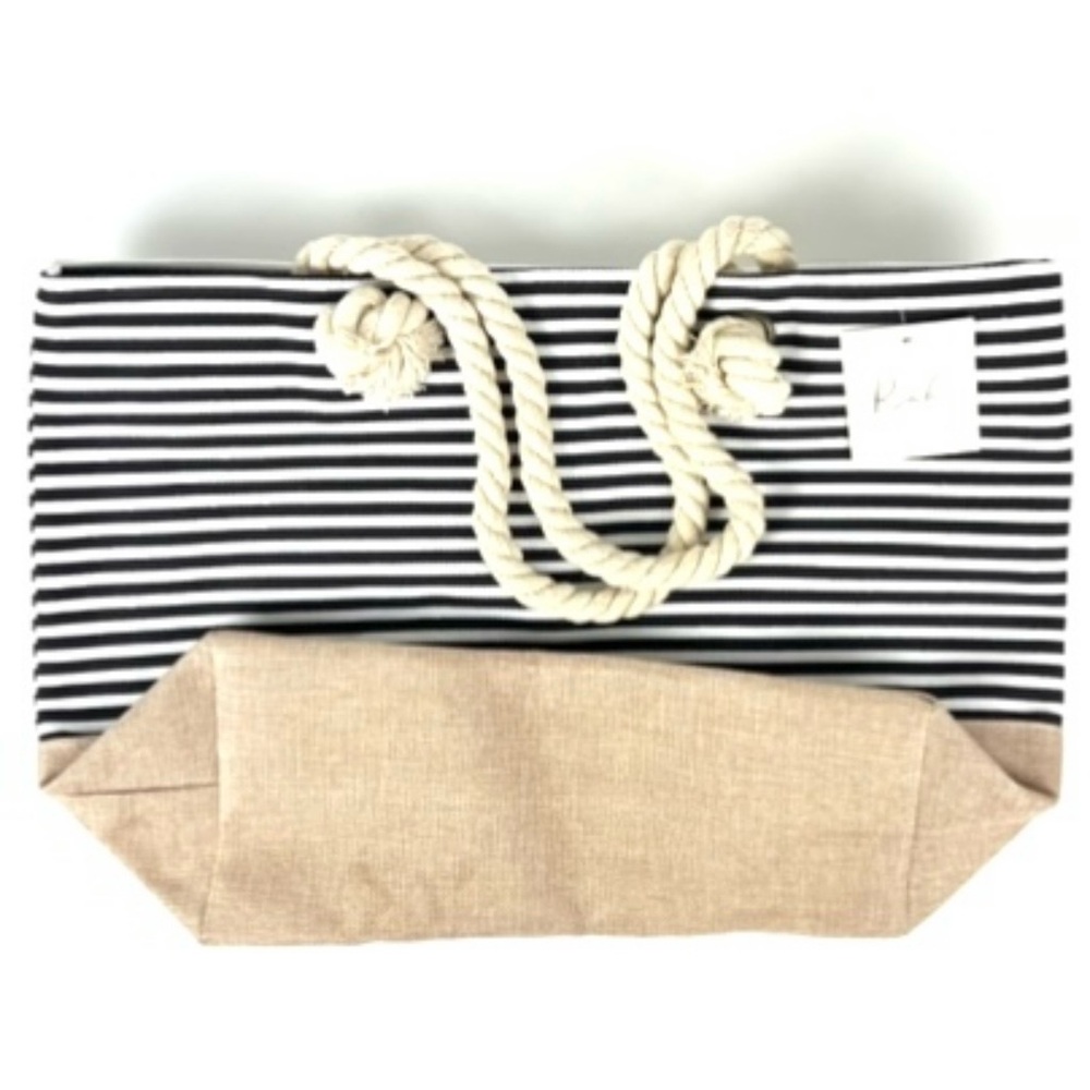 Chic Black and Tan Striped Tote Bag